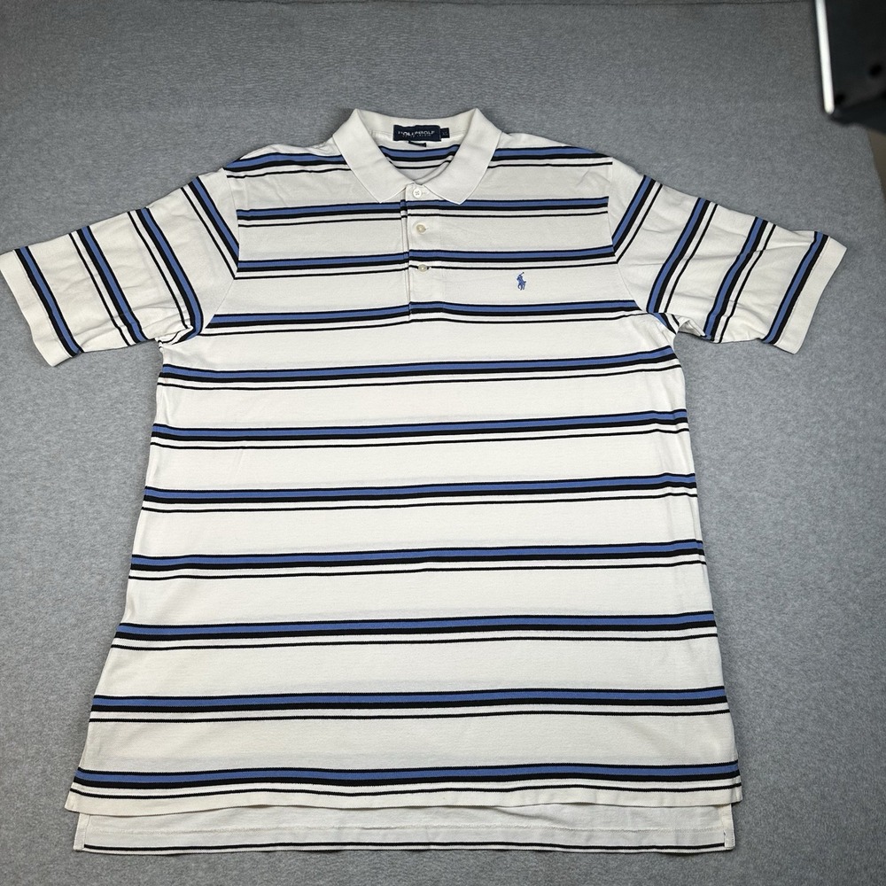 VTG Polo Golf Ralph Lauren XL Stripe Pima Cotton White Blue‎ S/S Polo USA